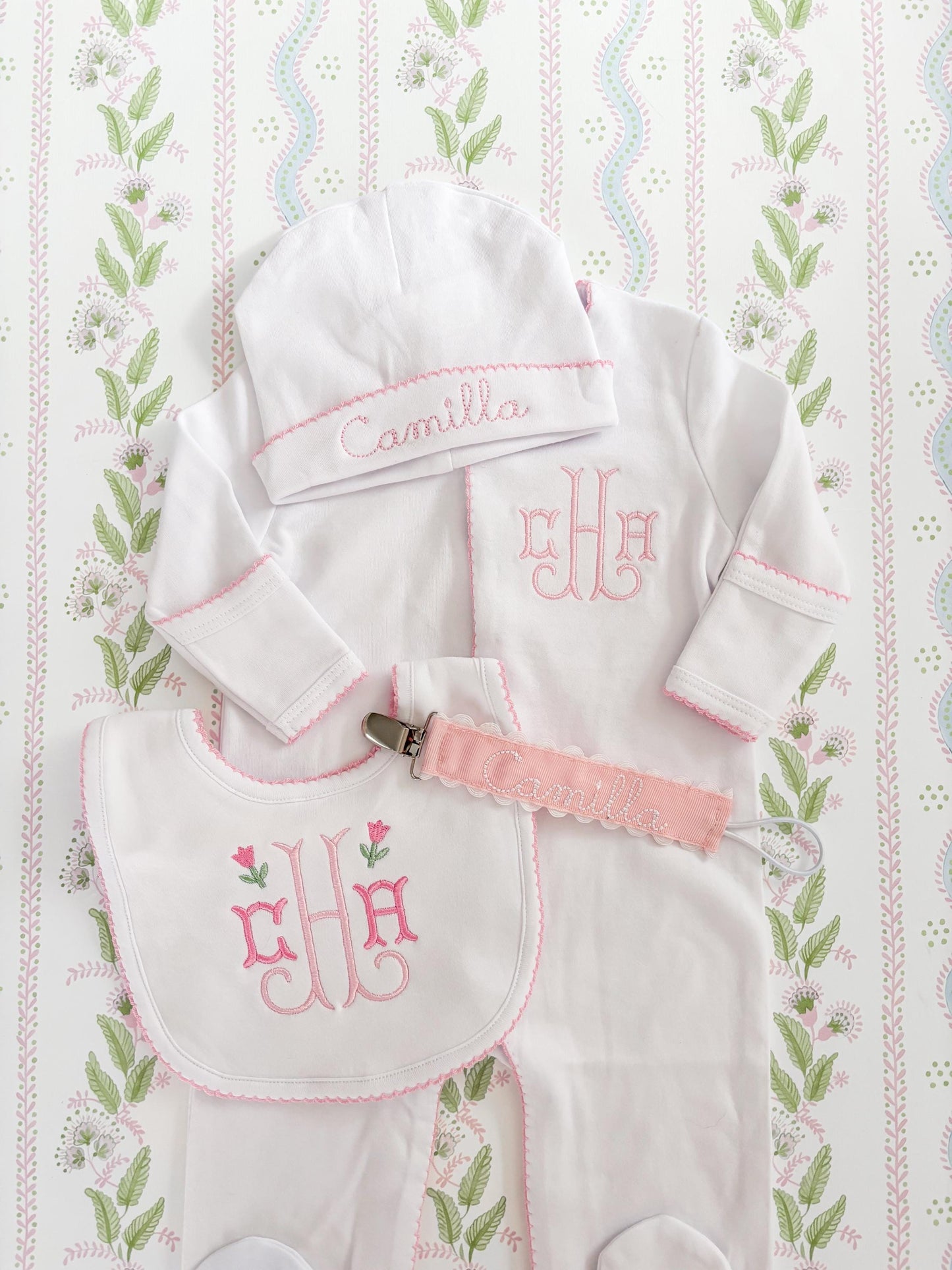 Custom Embroidered Pink Pacifier Clip, Personalized Name Baby Girl Baby Shower Gift
