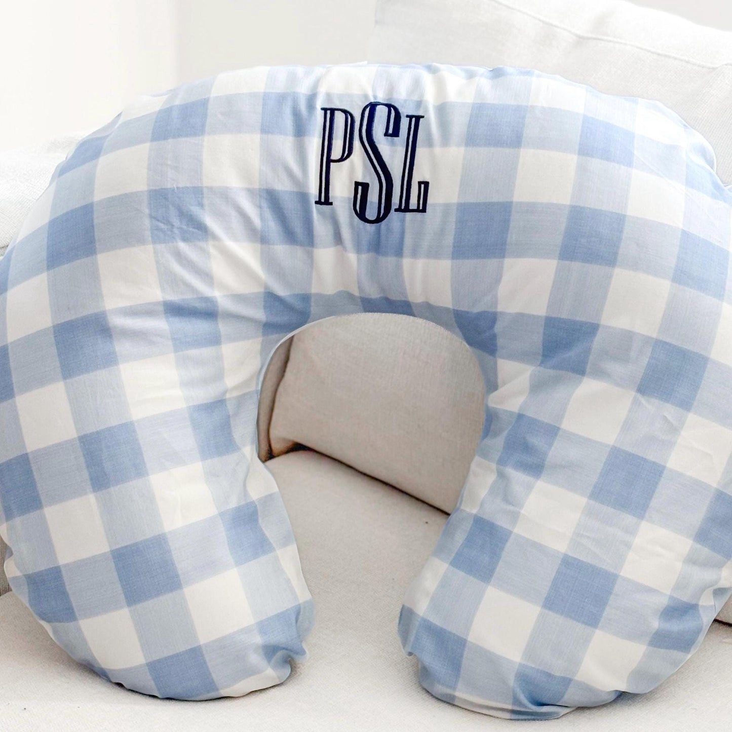 Custom Embroidered Monogram Breastfeeding Nursing Pillow Cover - Baby Boy Gift