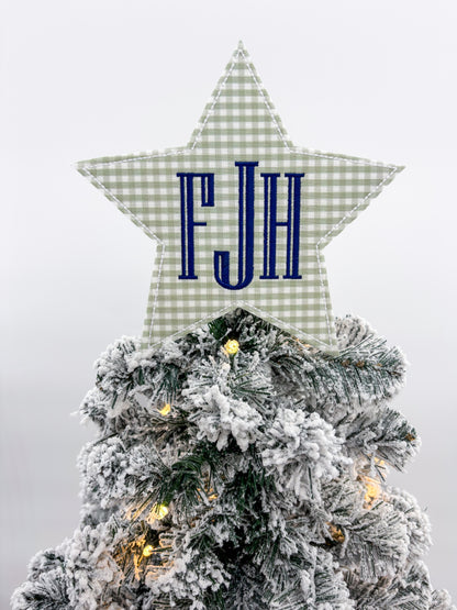 Sage Gingham Star Christmas Tree Topper