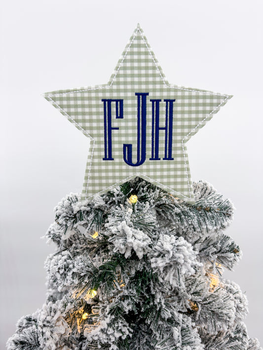Sage Gingham Star Christmas Tree Topper