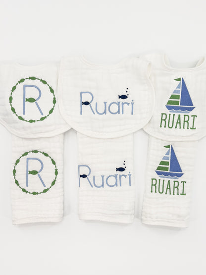 Baby Boy Custom Embroidered Muslin Burp Cloth