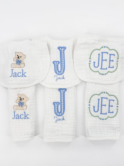 Baby Boy Custom Embroidered Muslin Burp Cloth