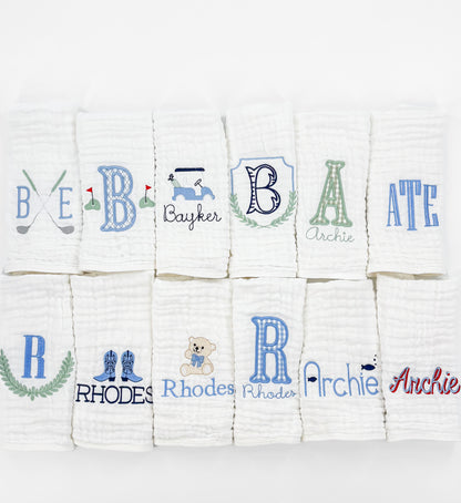 Baby Boy Custom Embroidered Muslin Burp Cloth