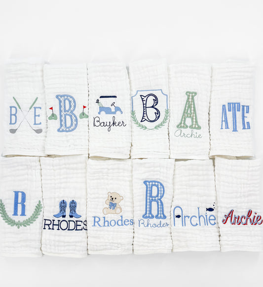 Baby Boy Custom Embroidered Muslin Burp Cloth