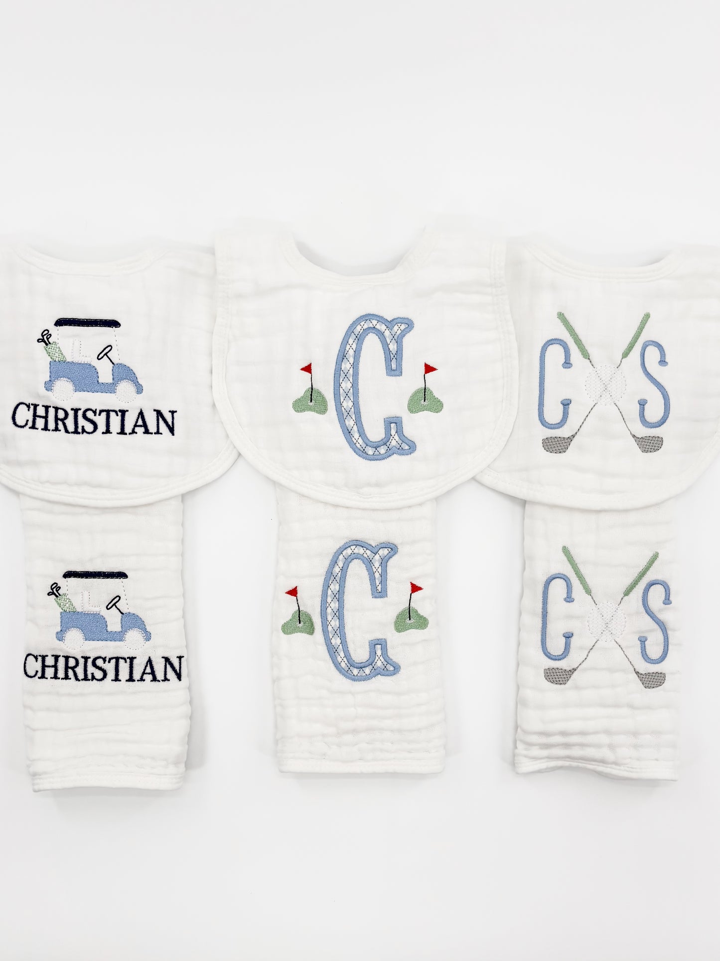 Golf Theme Baby Boy Muslin Bibs and Burp Cloth Set