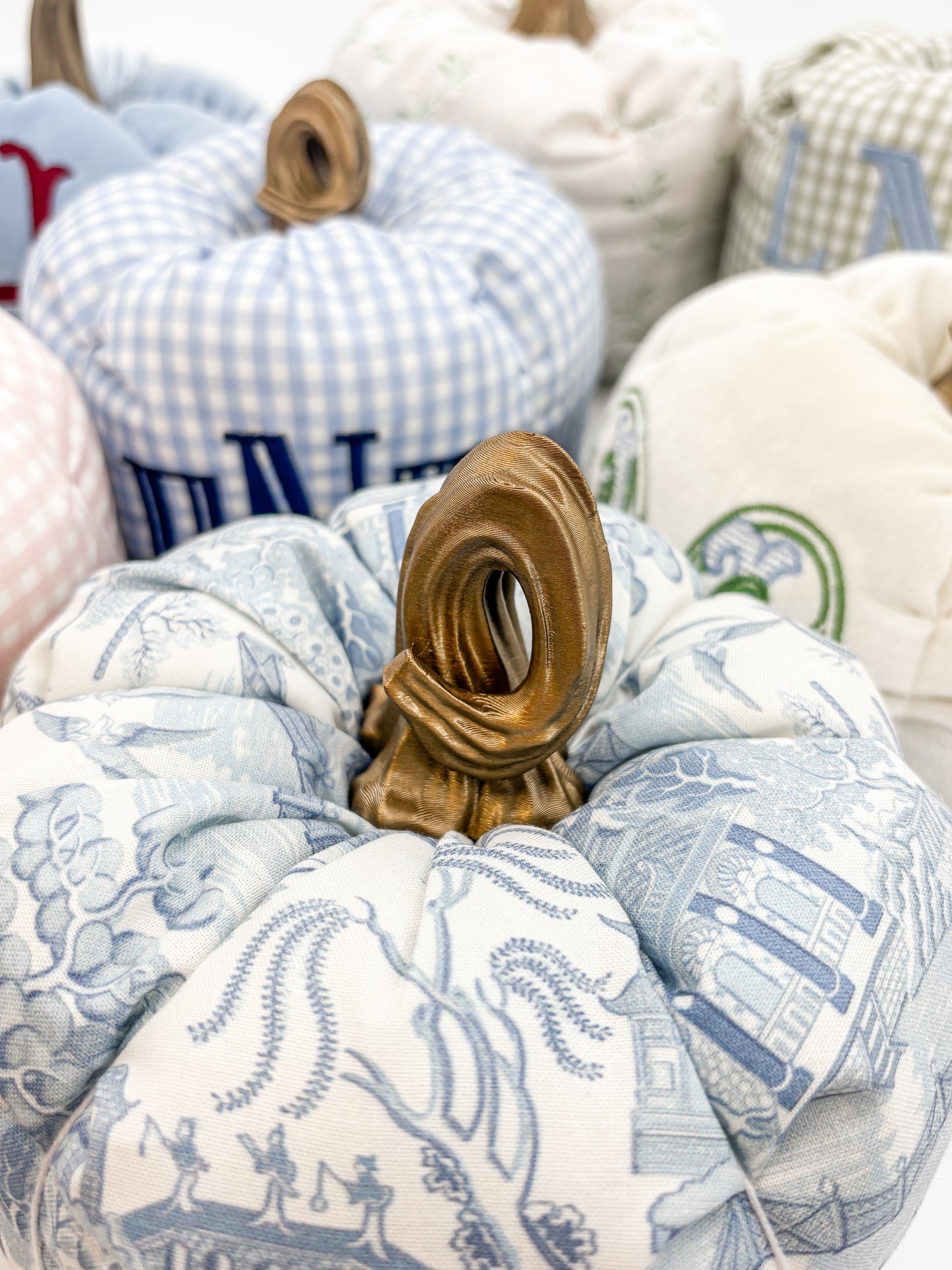 Blue Chinoiserie Monogram Fabric Pumpkin