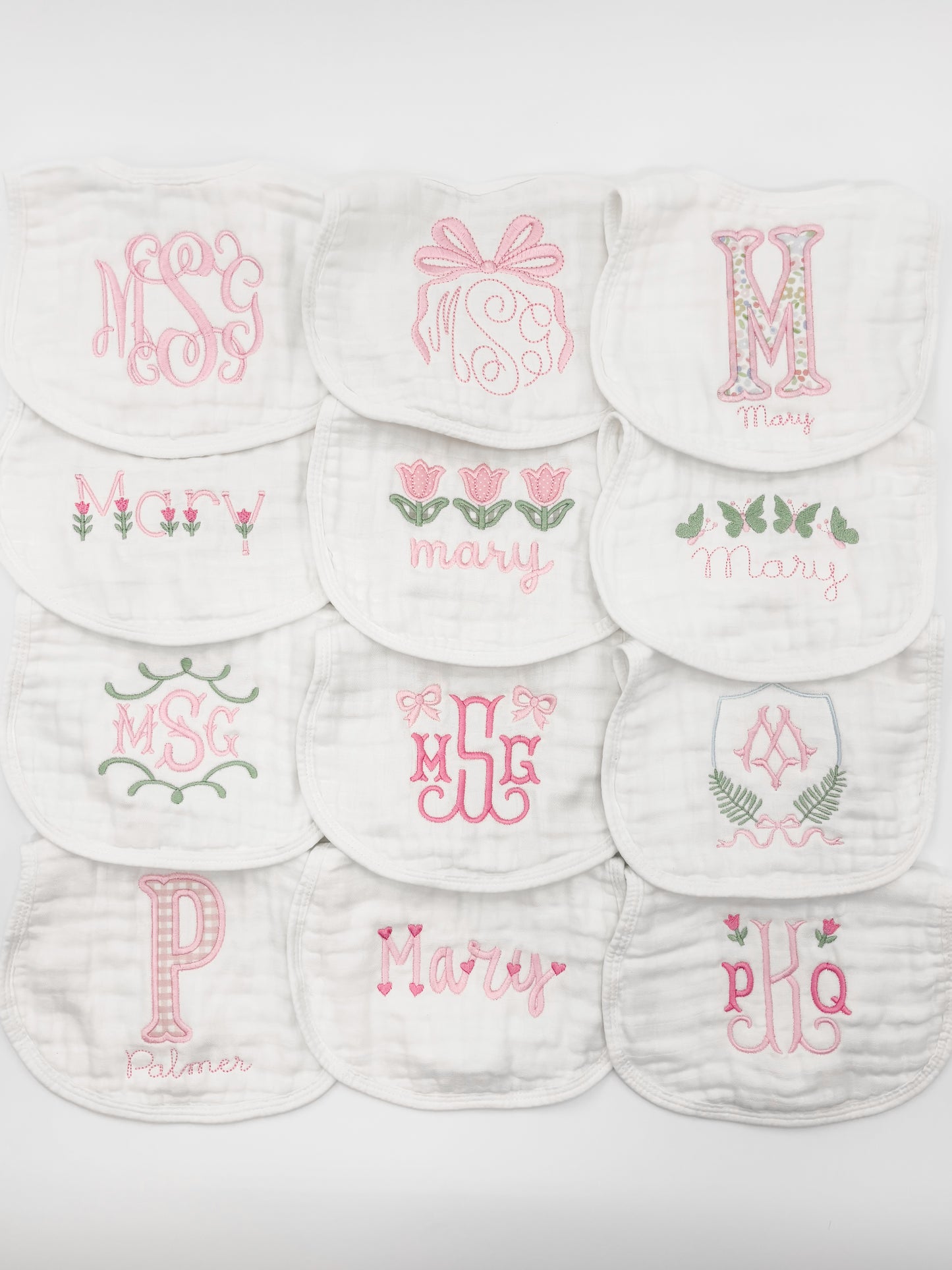 Baby Girl  Custom Embroidered Muslin Bibs and Burp Cloths