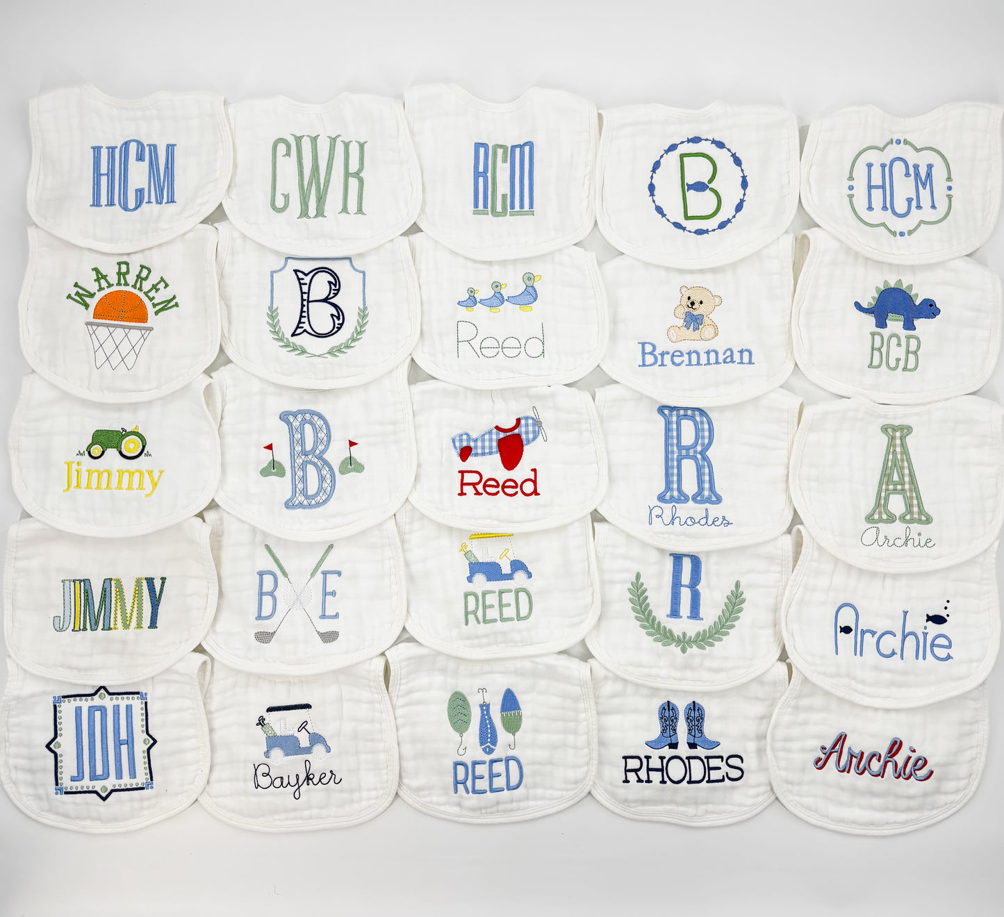 Baby Boy Custom Embroidered  Muslin Bibs and Burp Cloths