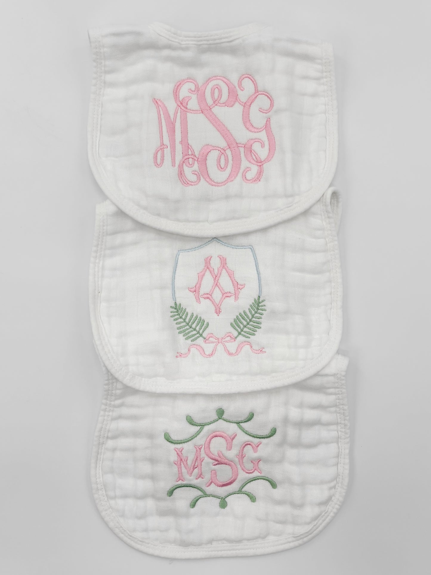 Baby Girl  Custom Embroidered Muslin Bibs and Burp Cloths
