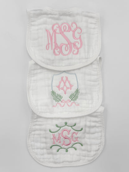 Baby Girl  Custom Embroidered Muslin Bibs and Burp Cloths