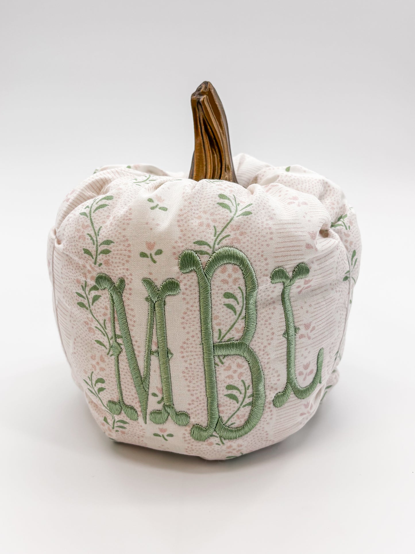 Pink Floral Monogram Fabric Pumpkin