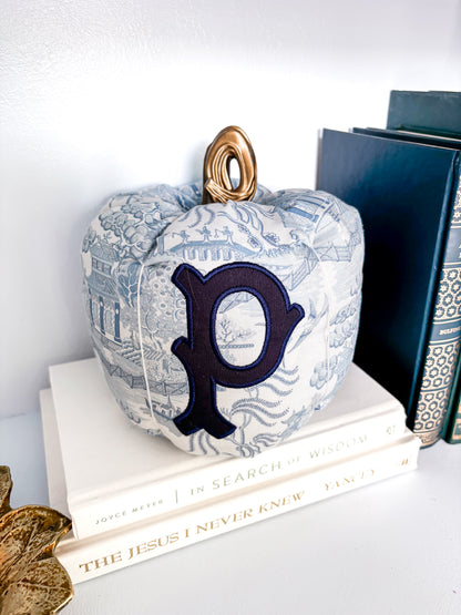 Blue Chinoiserie Monogram Fabric Pumpkin