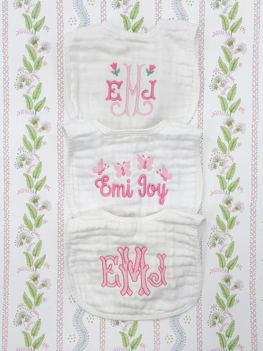 Pink Lover Baby Girl Muslin Burp Cloth and Bib Set