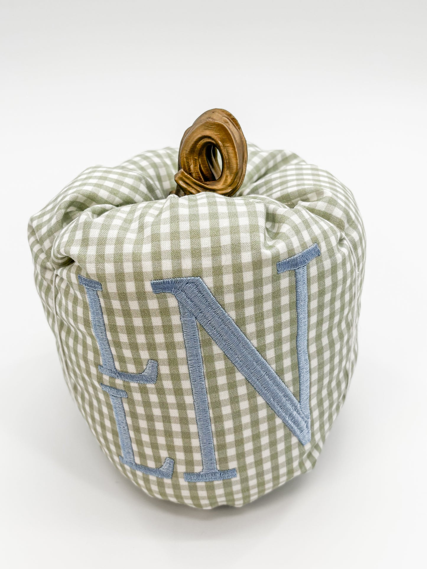 Sage Gingham Monogram Fabric Pumpkin