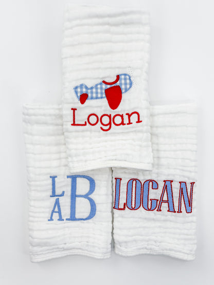 Baby Boy Custom Embroidered Muslin Burp Cloth