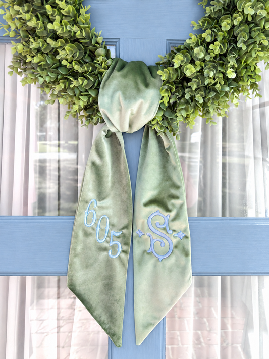 Sage Green Velvet Christmas Wreath Sash