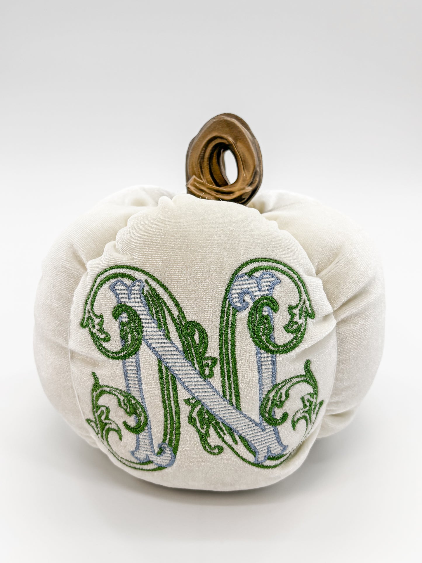 White Velvet Monogram Fabric Pumpkin