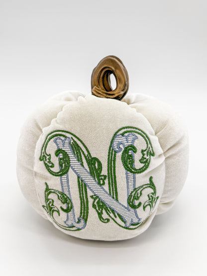 White Velvet Monogram Fabric Pumpkin