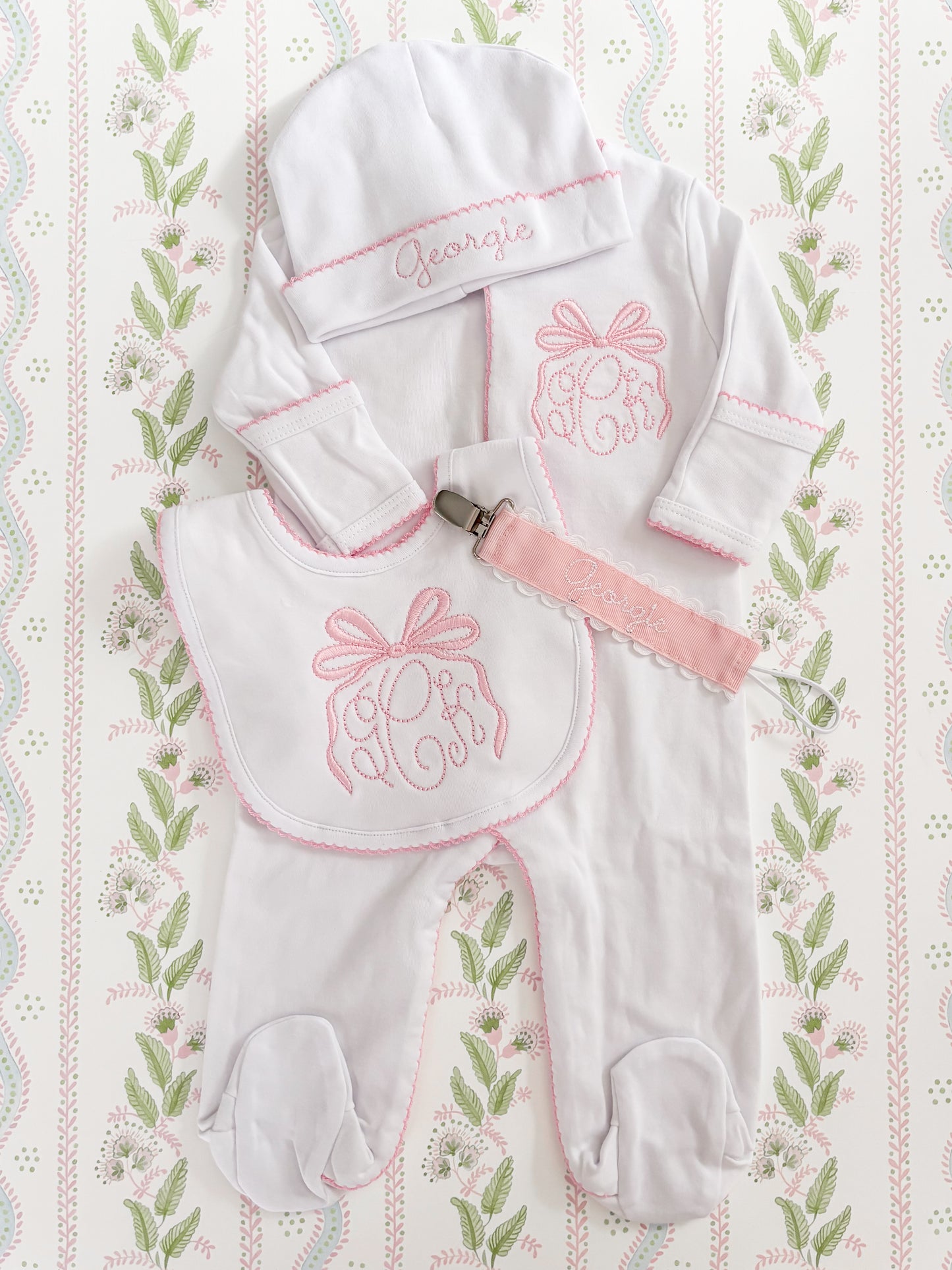 Heirloom Bow Newborn Girl Coming Home Outfit Bundle