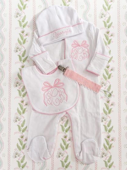 Heirloom Bow Newborn Girl Coming Home Outfit Bundle