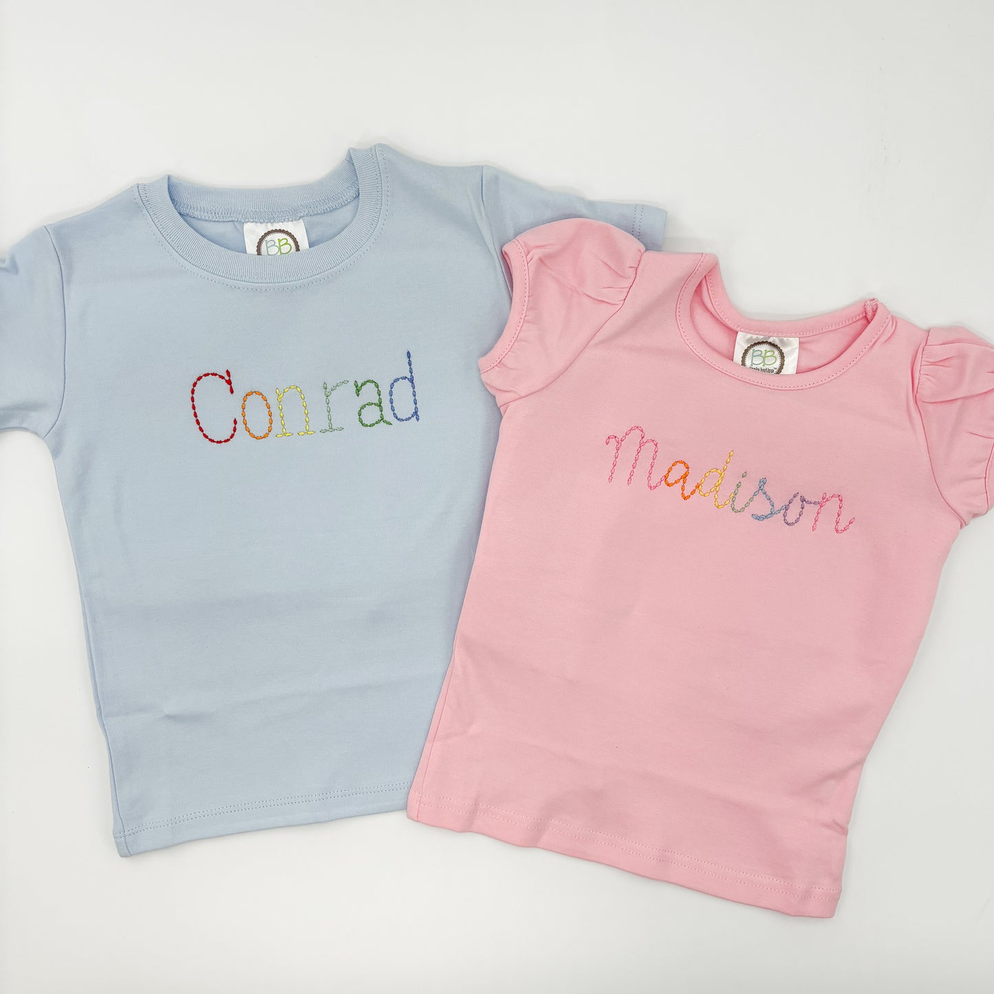 Rainbow Name Kids T-Shirt: Hand-Stitched Look