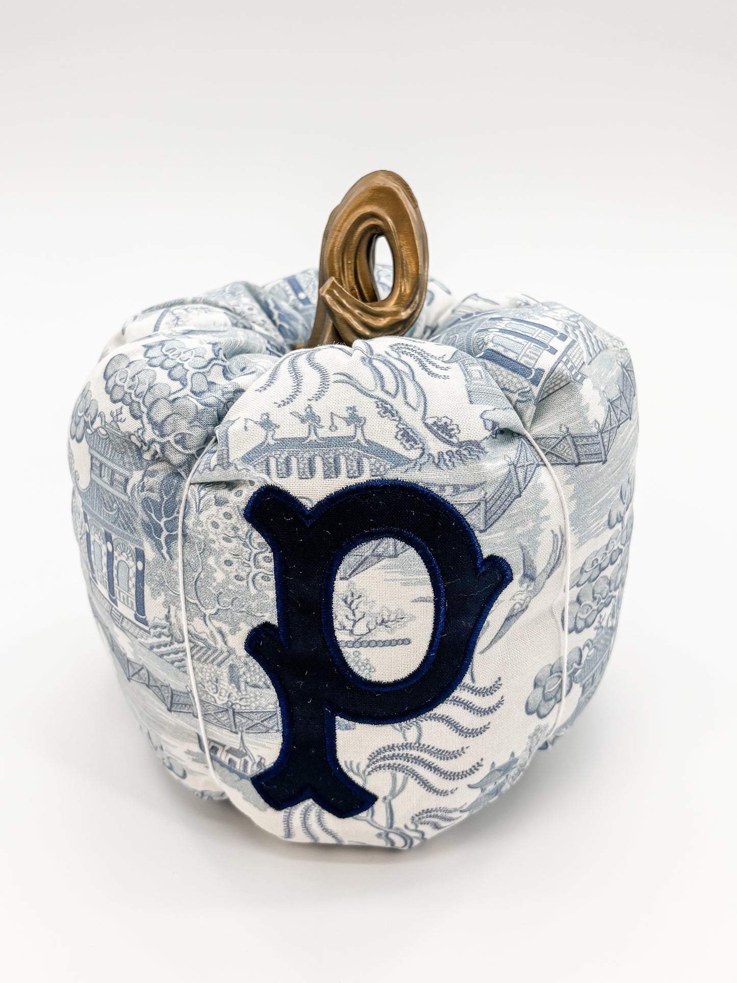 Blue Chinoiserie Monogram Fabric Pumpkin