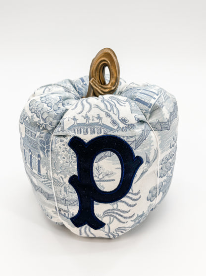 Blue Chinoiserie Monogram Fabric Pumpkin