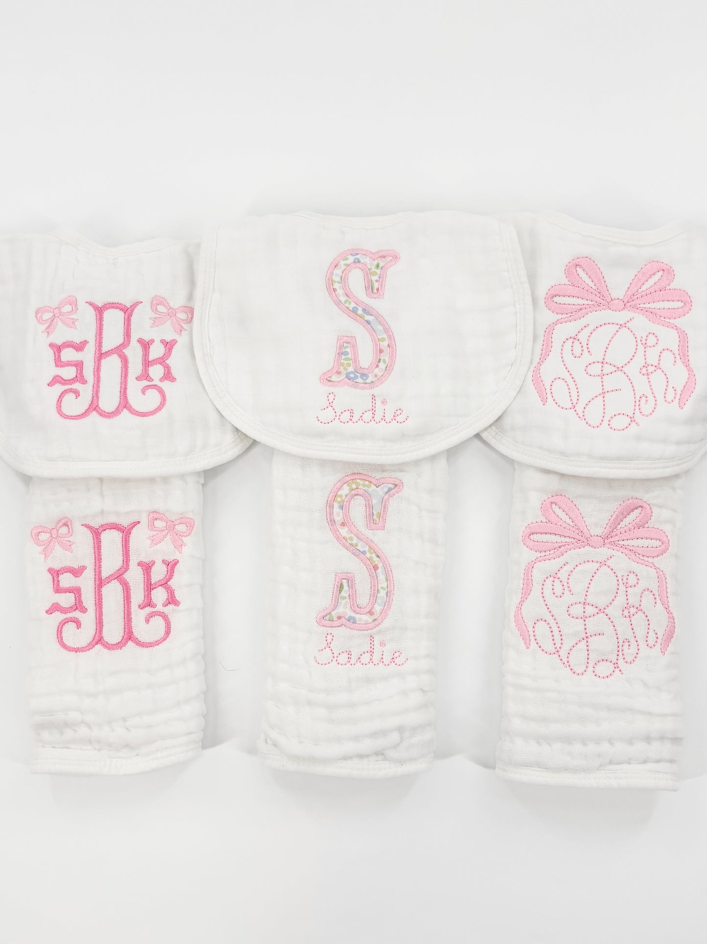 Bow Accent Baby Girl Muslin Bibs and Burp Cloth Set