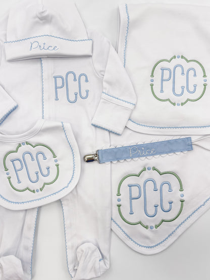Court Monogram Newborn Boy Coming Home Outfit Bundle