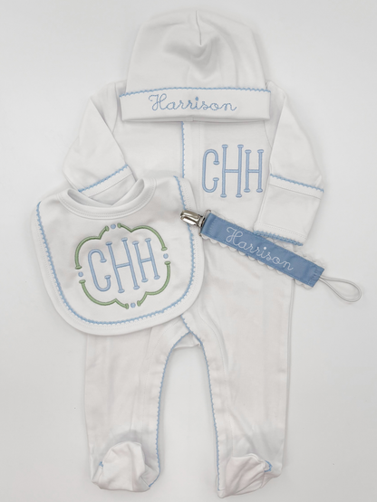 Court Monogram Newborn Boy Coming Home Outfit Bundle