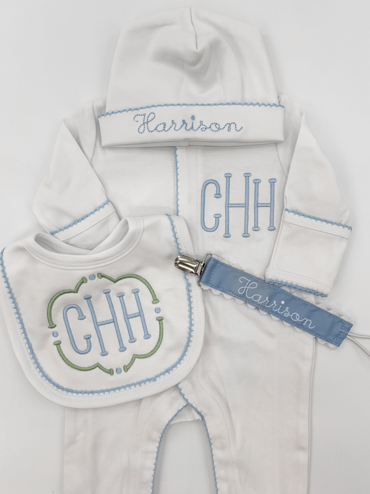 Court Monogram Newborn Boy Coming Home Outfit Bundle