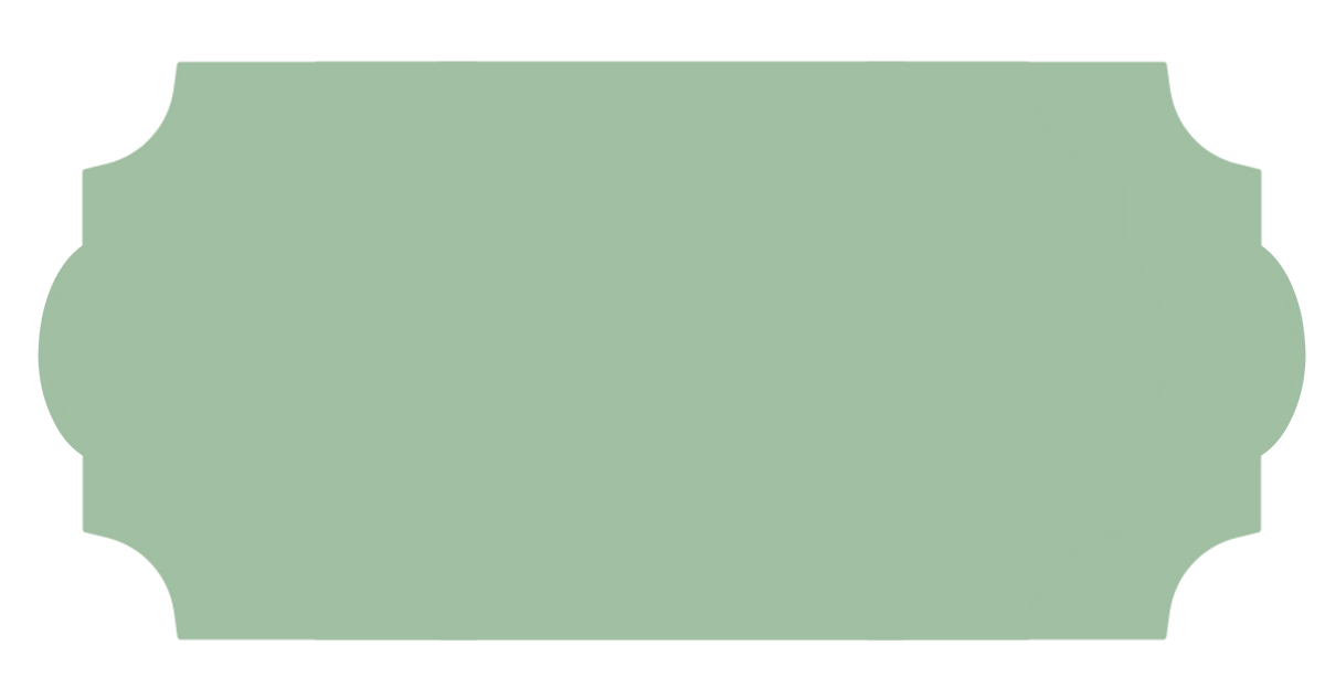 Rectangular green label with decorative edges on a white background