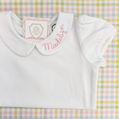 Custom Name Monogram Peter Pan Collar Short Sleeve Shirt for Little Girls | Shirt For Under Dresses