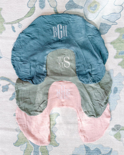 Custom Embroidered Nursing Pillow Cover for Baby Girl or Boy | Baby Shower Gift | Monogram Personalization
