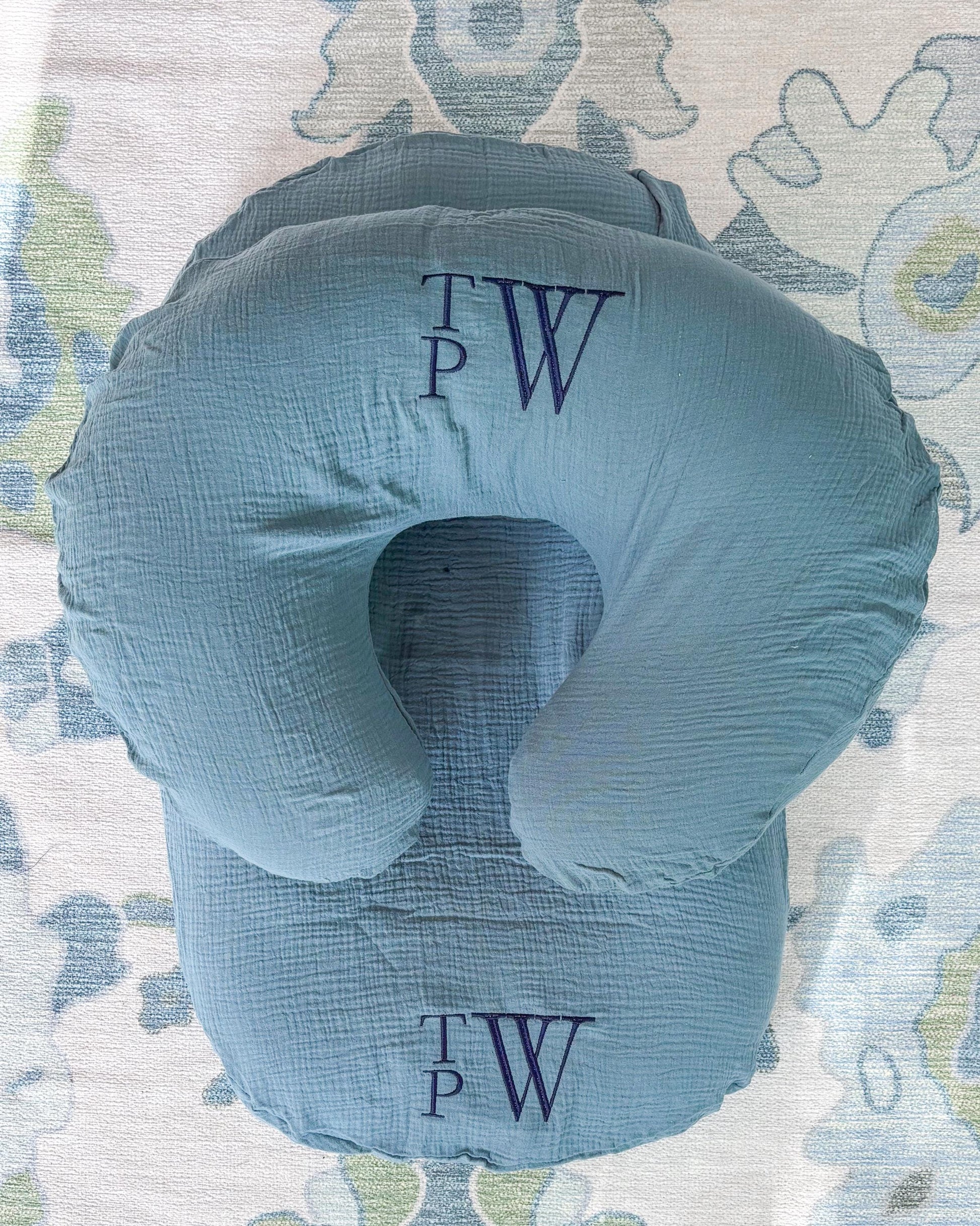 Custom Embroidered Nursing Pillow Cover for Baby Girl or Boy | Baby Shower Gift | Monogram Personalization