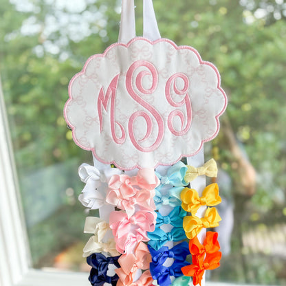 Embroidered Monogram Bow Holder: Scalloped Nursery Organizer