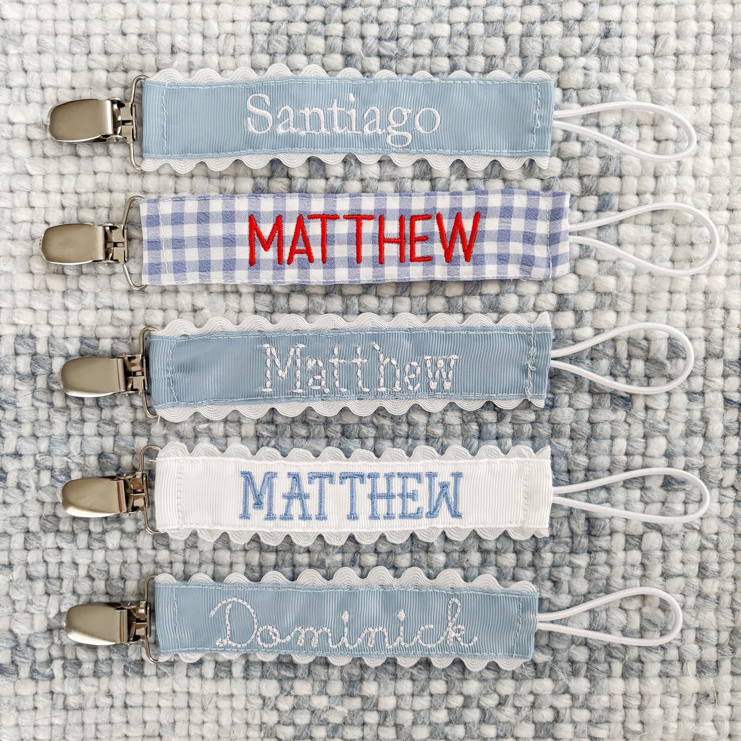 Custom Embroidered Pacifier Clip, Personalized Name or Monogram, Newborn Baby Boy Baby Shower Gift