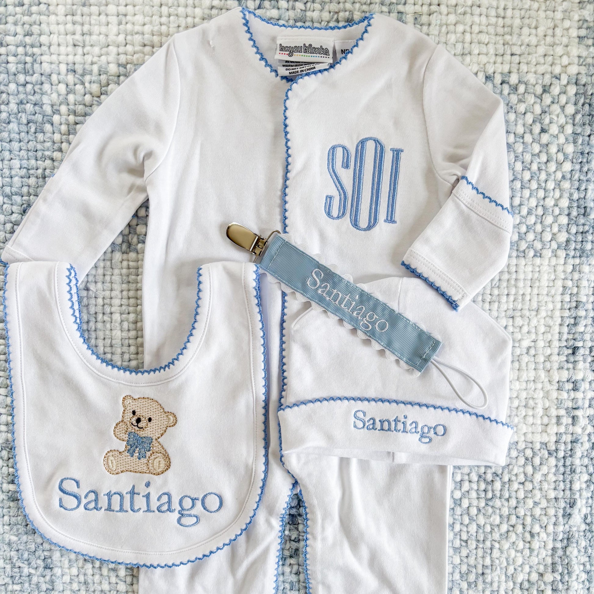 Custom Embroidered Pacifier Clip, Personalized Name or Monogram, Newborn Baby Boy Baby Shower Gift