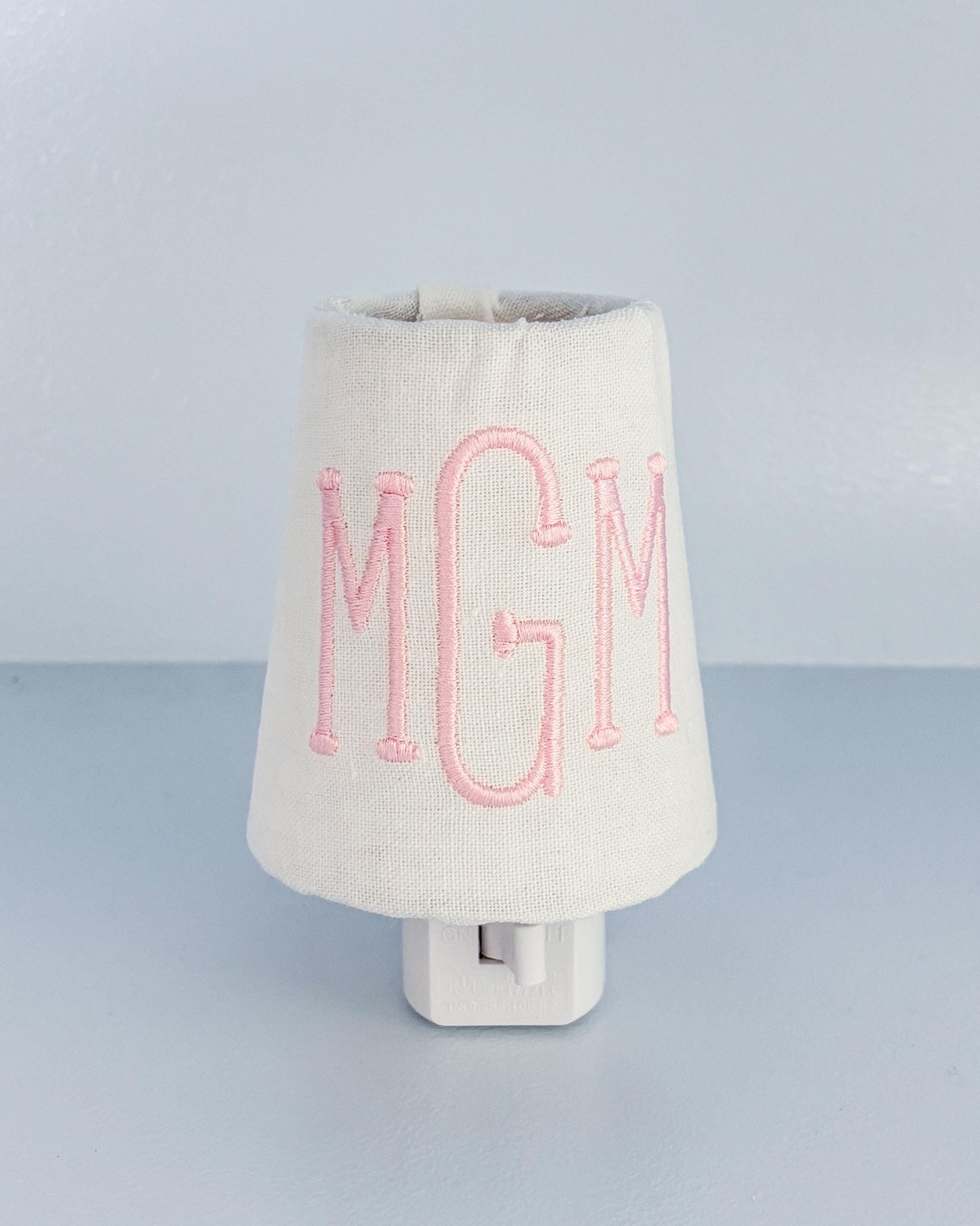 Custom Embroidered Pink Monogram Night Light: Personalized Nursery Decor, Kids Room