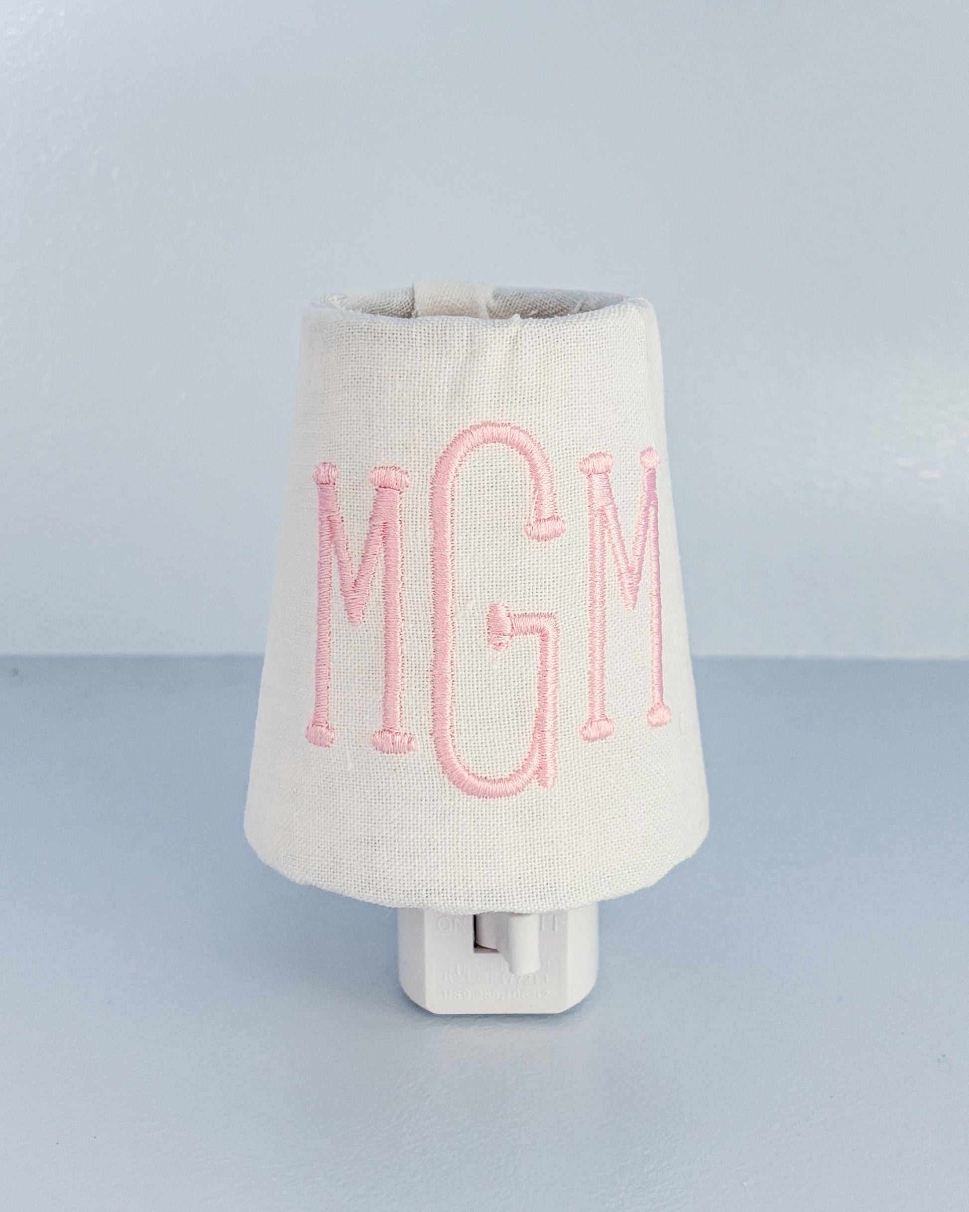 Custom Embroidered Pink Monogram Night Light: Personalized Nursery Decor, Kids Room