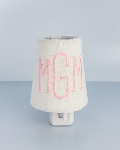 Custom Embroidered Pink Monogram Night Light: Personalized Nursery Decor, Kids Room