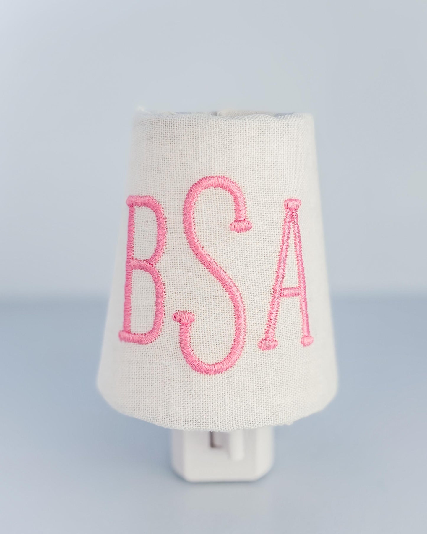 Custom Embroidered Pink Monogram Night Light: Personalized Nursery Decor, Kids Room