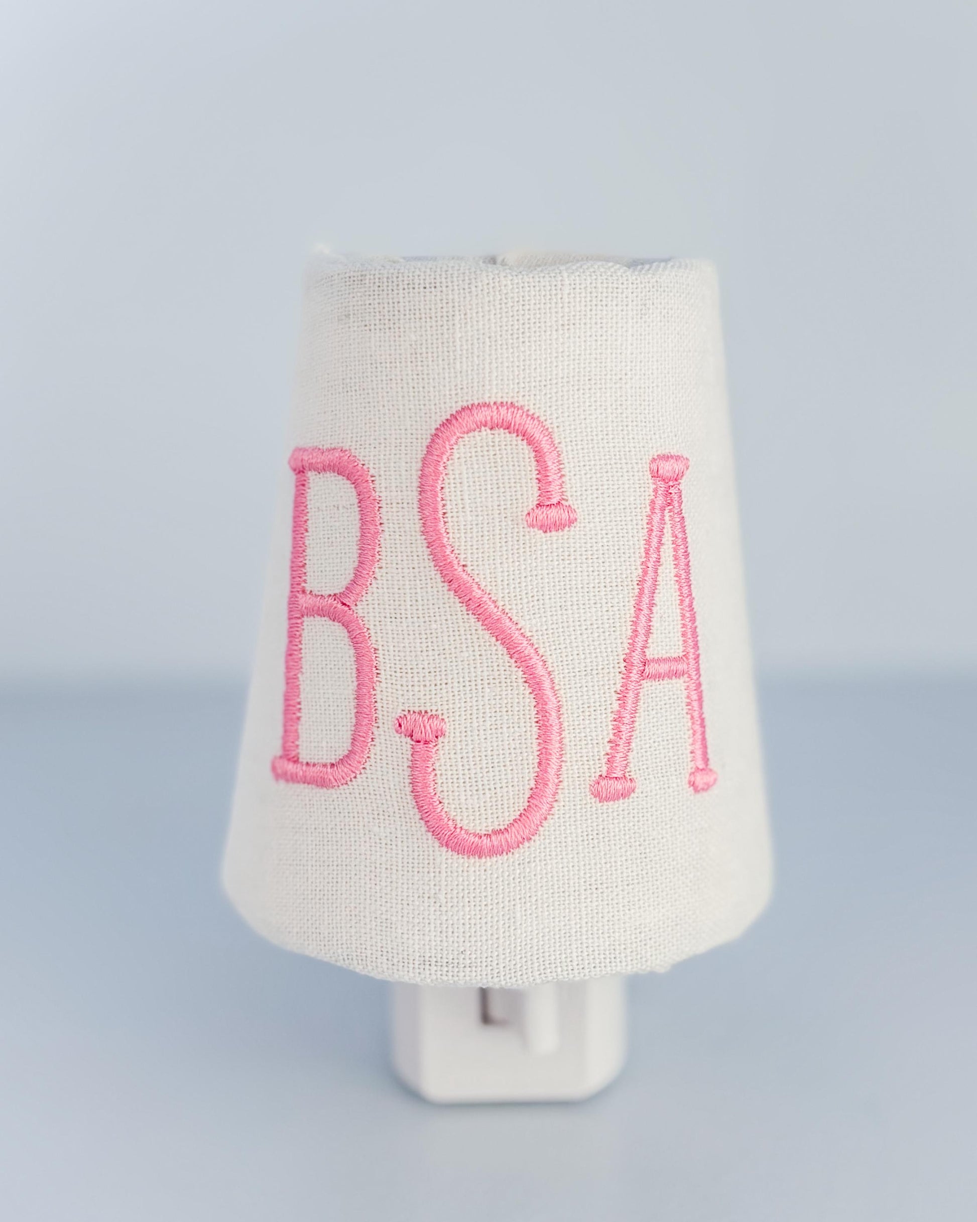 Custom Embroidered Pink Monogram Night Light: Personalized Nursery Decor, Kids Room