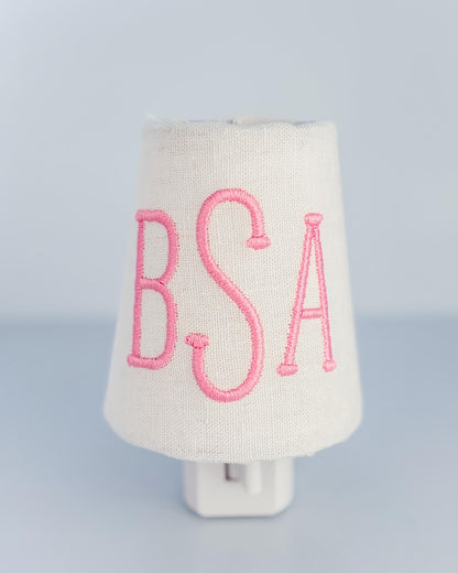 Custom Embroidered Pink Monogram Night Light: Personalized Nursery Decor, Kids Room