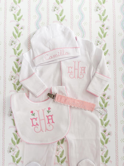 Custom Embroidered Pink Pacifier Clip, Personalized Name Baby Girl Baby Shower Gift