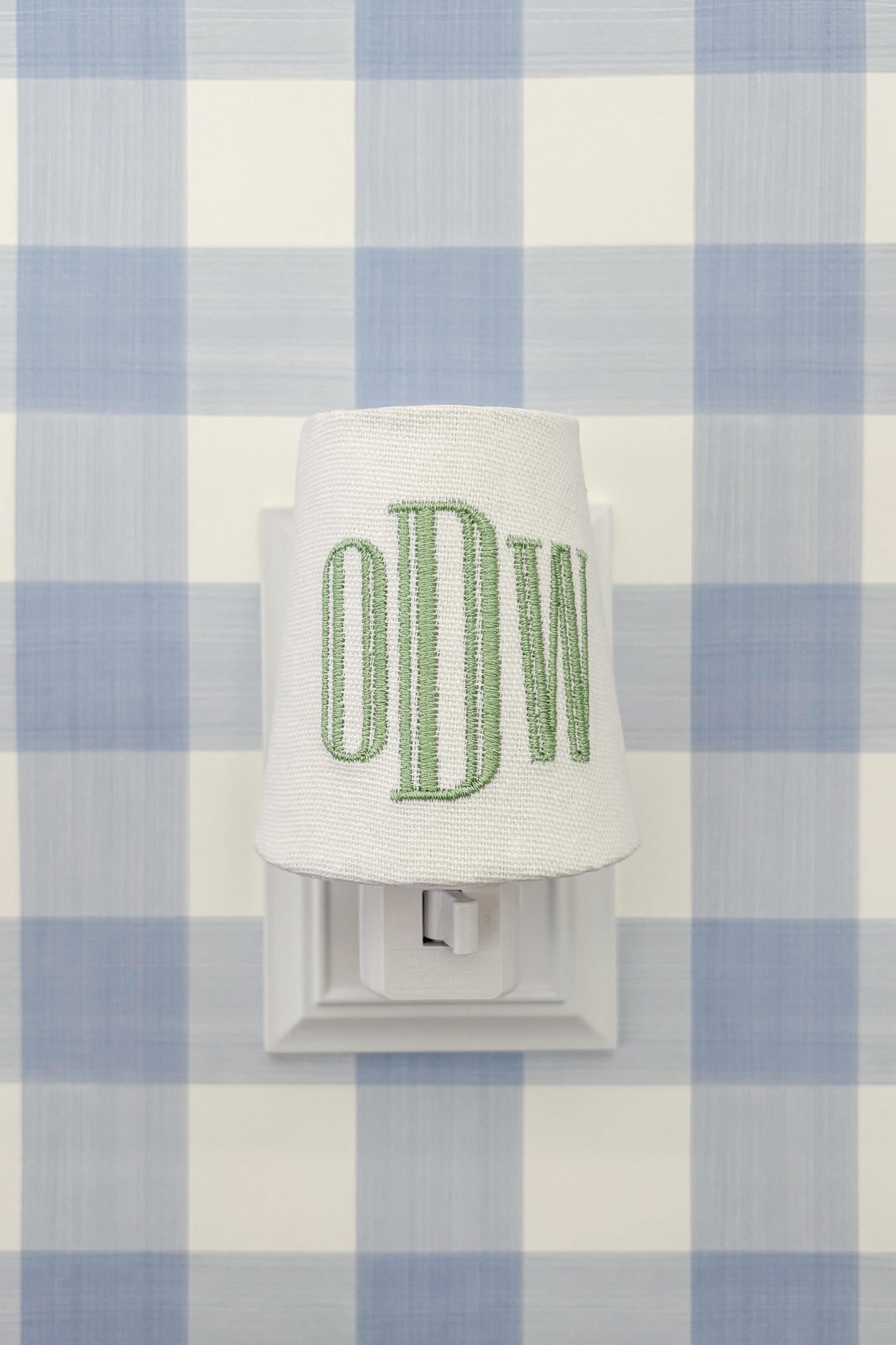 Custom Embroidered Blue Monogram Night Light: Preppy Nursery Decor, Little Boys Room