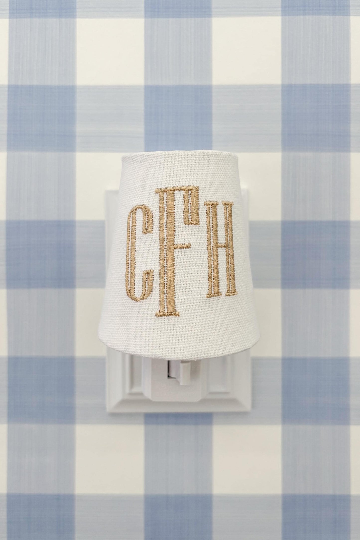 Custom Embroidered Blue Monogram Night Light: Preppy Nursery Decor, Little Boys Room