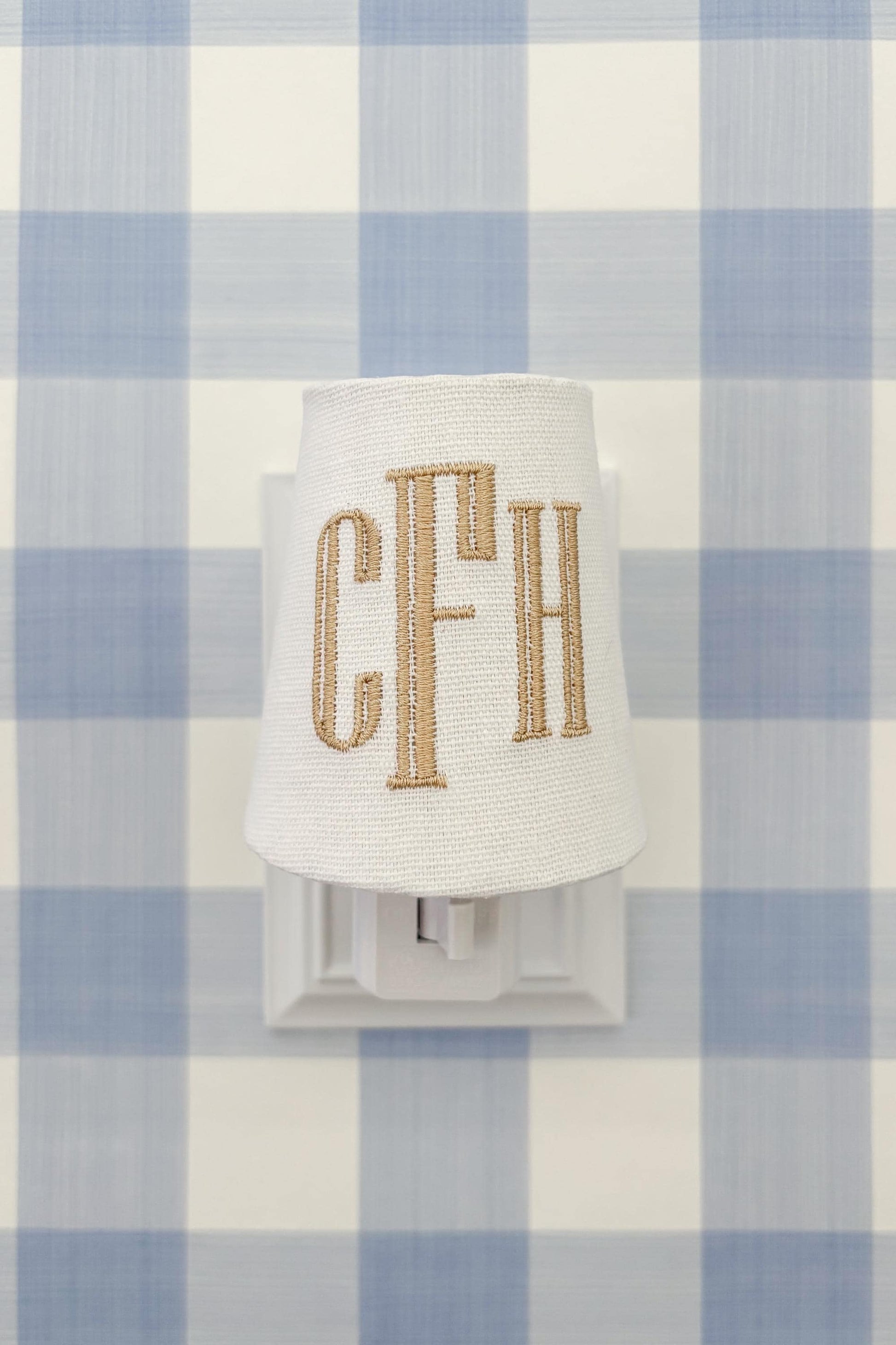 Custom Embroidered Blue Monogram Night Light: Preppy Nursery Decor, Little Boys Room