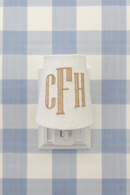 Custom Embroidered Blue Monogram Night Light: Preppy Nursery Decor, Little Boys Room