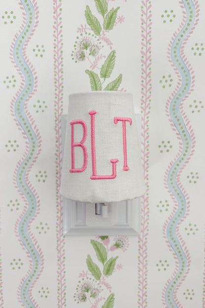 Custom Embroidered Pink Monogram Night Light: Personalized Nursery Decor, Kids Room